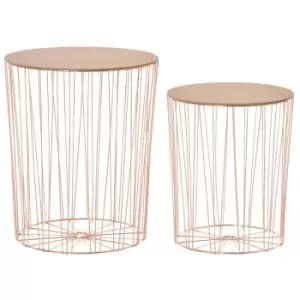 Image of 2 PCS Wood Metal Bedside Table Storage Sofa End Coffee Side Table