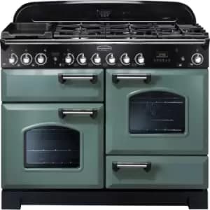 Image of Rangemaster Classic Deluxe CDL110DFFMG/C 110cm Dual Fuel Range Cooker - Mineral Green / Chrome - A/A Rated
