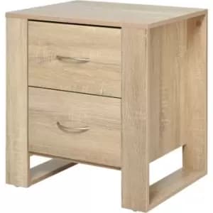 Image of 2 Drawer Modern Boxy Bedside Table w/ Handles Elevated Base Oak Brown - Homcom