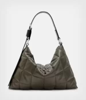 Image of AllSaints Womens Edbury Leather Quilted Shoulder Bag, Olive