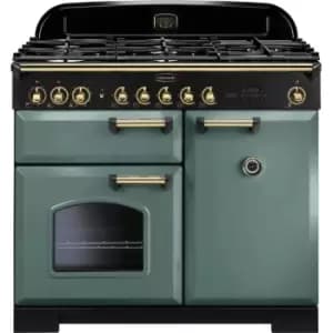 Image of Rangemaster Classic Deluxe CDL100DFFMG/B 100cm Dual Fuel Range Cooker - Mineral Green / Brass - A/A Rated