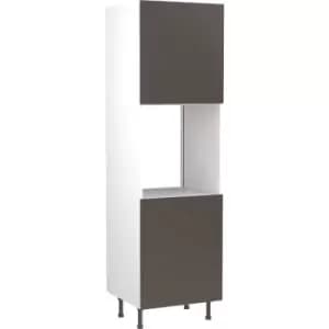 Image of Kitchen Kit Flatpack Slab Kitchen Cabinet Tall Oven & Microwave Unit Super Gloss 600mm in Graphite MFC