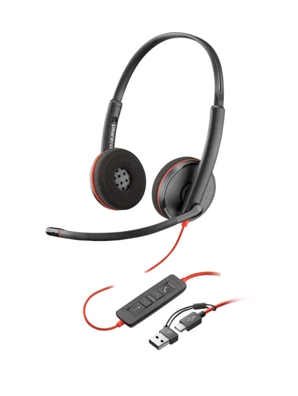 Image of HP POLY Blackwire 3220 Stereo USB-C Black Headset +USB-C/A Adapter (Bulk) 8X2J9A6