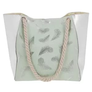 Image of Metallic Feathers Tote Silver Mint