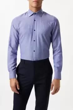 Image of Blue Long Sleeve Tailored Fit Basket Weave Smart Shirt
