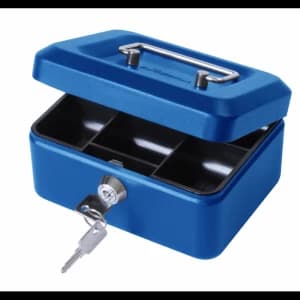 Image of Value 15cm 6" key lock Metal Cash Box Blue