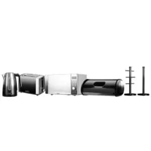 Image of Daewoo SDA2398DS Callisto Jug Kettle, 2 Slice Toaster, Digital Microwave, Bread Bin, Mug Tree & Towel Holder