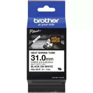 Image of Brother HSE261E Heatshrink label Tape colour: White Font colour: Black 31mm 1.5 m