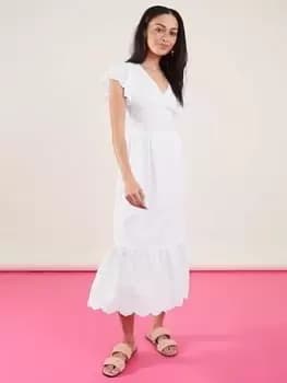 Image of Accessorize Flutter Sleeve Tie Back Dress - White Size M Women