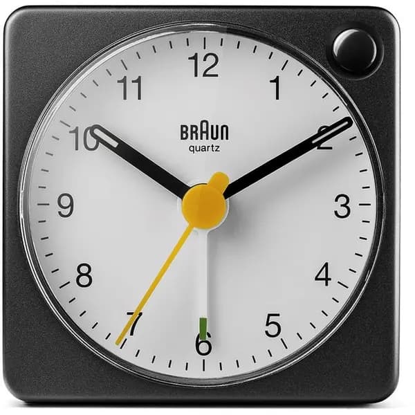Image of Braun Classic Travel Analogue Alarm Clock With Snooze And Light - Black & White BC02XBW