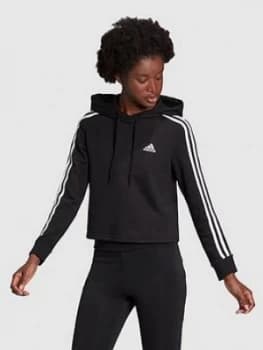 Image of adidas 3 Stripe Cropped Hoodie - Black/White Size M Women