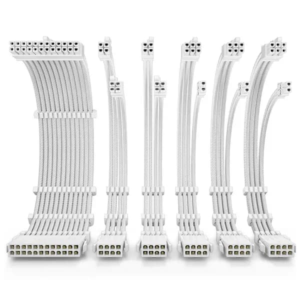 Image of Antec Antec White PSU Extension Cable Kit - 6 Pack (1x 24 Pin 2x 4+4 Pin 3x 6+2 Pin) 0-761345-77697-4