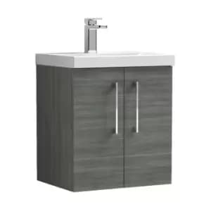 Image of Arno Anthracite 500mm Wall Hung 2 Door Vanity Unit with 50mm Profile Basin - ARN521D - Anthracite - Nuie