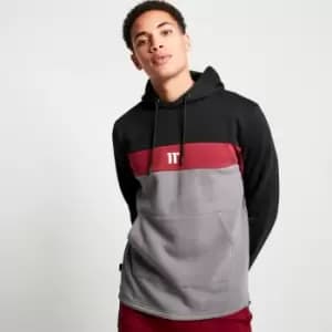 Image of 11 Degrees Cut and Sew Panelled Pullover Hoodie - Black/Pomegranate/Charcoal - L