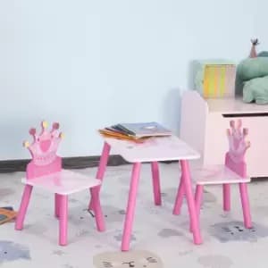 Image of 3 Pieces Kids Princess And Crown Chair Table Set Pink