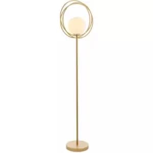 Image of 1556mm Brushed Gold Standing Floor Lamp Light with Glass Opal Sphere Shade