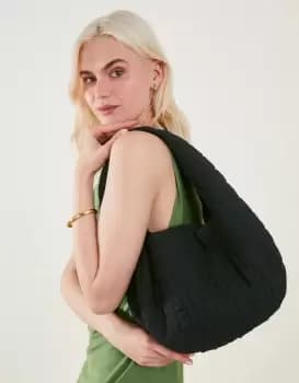 Image of Accessorize Womens Seersucker Slouch Shoulder Bag Black, Size: L 27cm x W 34 cm
