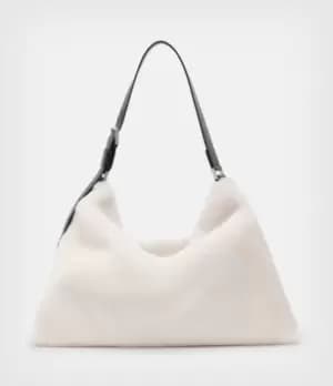 Image of AllSaints Womens Edbury Shearling Shoulder Bag, Arran Ecru
