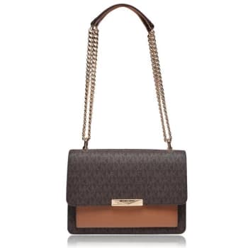 Image of Michael Kors Jade Signature Fold Over Shoulder Bag - Brown/Acorn