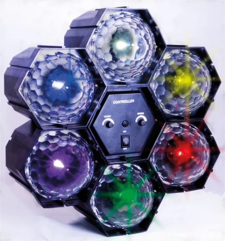 Image of FXLAB 6 Way Multi-Coloured LED Crystal Effect Disco/Party Pod Light With Built-in Sound to Light Controller ELV-053212