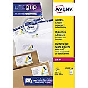 Image of AVERY Address Labels L7159-100 UltraGrip White Self Adhesive A4 63.5 x 33.9mm 100 Sheets of 24 Labels