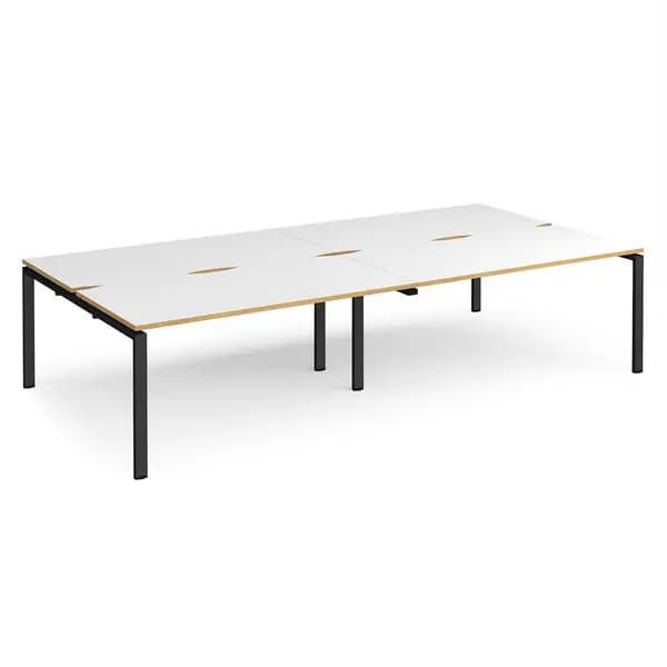 Image of Adapt 4 Person Cluster Bench Black Frame Office Desking - 3200mmx1600mm - White Oak