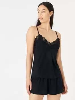 Image of Accessorize Lace Trim Plain Vest Set - Black, Size L, Women