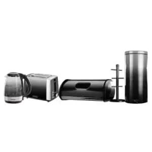 Image of Daewoo SDA2396DS Callisto 1.7L Glass Kettle, 2 Slice Toaster, Bread Bin, Mug Tree & 20L Pedal Bin Set