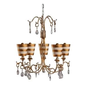 Image of 5 Light Multi Arm Chandelier Gold, Cream Finish, E27