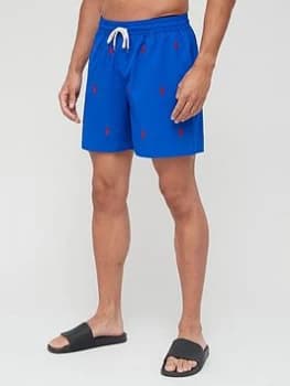 Image of Polo Ralph Lauren All Over Logo Traveller Swim Shorts - Rugby Royal, Rugby Royal Size M Men