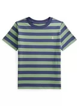 Image of Ralph Lauren Boys Striped Short Sleeve T-Shirt - Green/Navy, Green/Navy, Size 6 Years