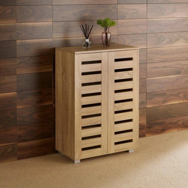 Image of Home Source Oslo 3 Door Shoe Storage Cabinet Unit Light Oak