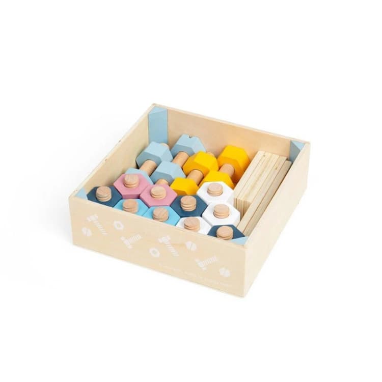 Image of Bigjigs Toys Crate of Woden Nuts and Bolts Natural