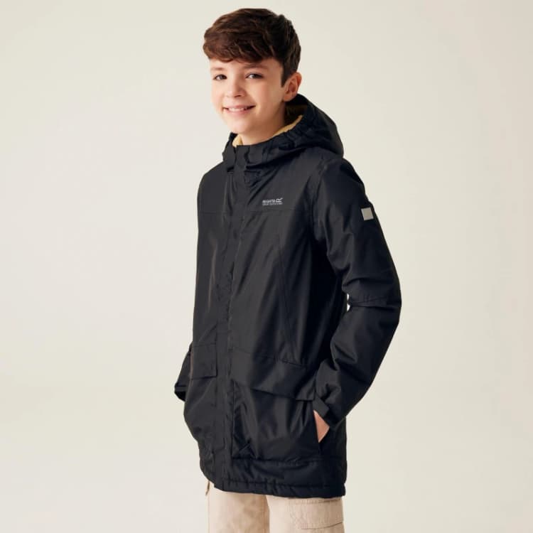 Image of Regatta Boys Farbank Waterproof Breathable Parka Jacket 9-10 Years - Chest 69-73cm (Height 135-140cm) Black Oat RKP262B-09H-9