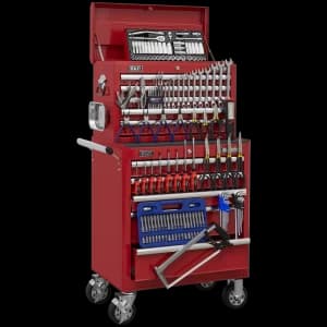 Image of Sealey Superline Pro 10 Drawer Roller Cabinet and Tool Chest + 147 Piece Tool Kit Red