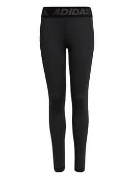 Image of adidas Junior Girls Techfit Legging - Black White, Black/White, Size 14-15 Years