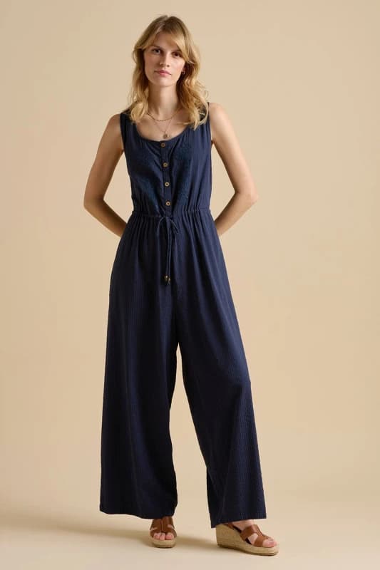 Image of Brakeburn Womens Embroidery Drawstring Tie Jumpsuit in Navy Size: 10 Navy Female 10