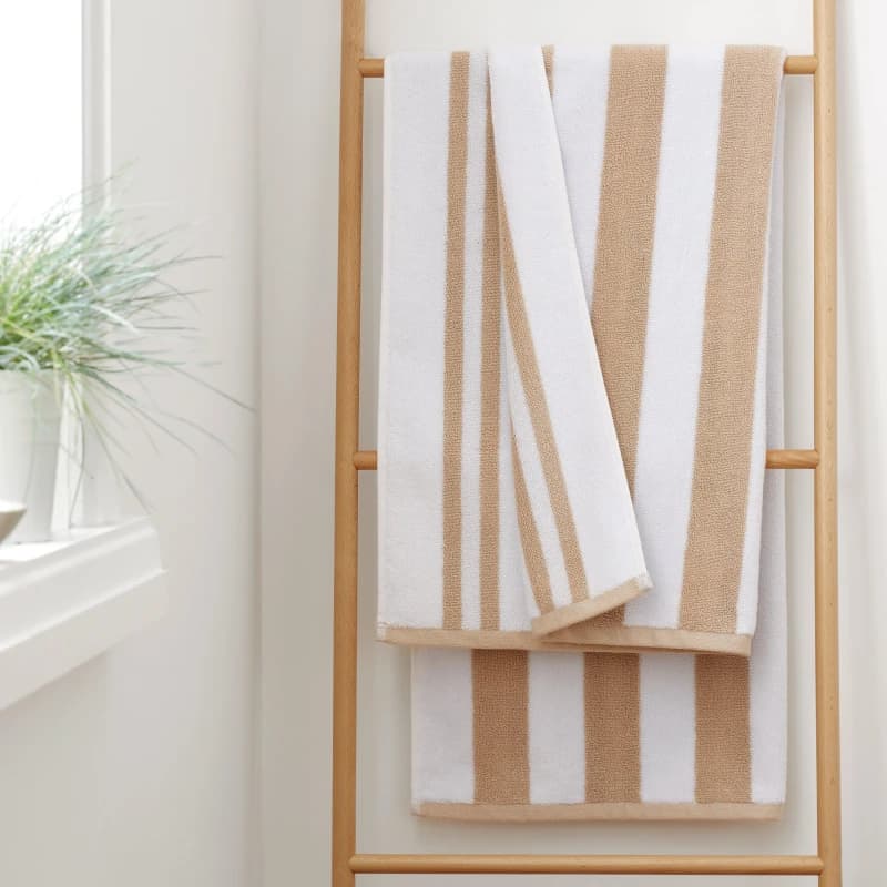Image of Bianca 'Reversible Stripe' Cotton Jacquard Bath Towel Natural