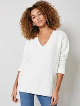 Image of Mint Velvet Sequin Cable Blocked Jumper - Cream Size M Women