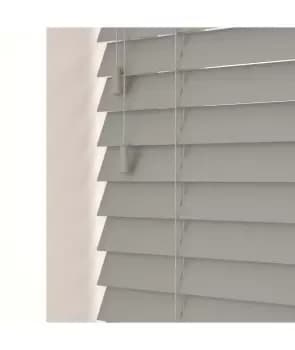 Image of 50mm Fine Grain Slatted Faux Wood Venetian Blinds with Strings 130cm Drop