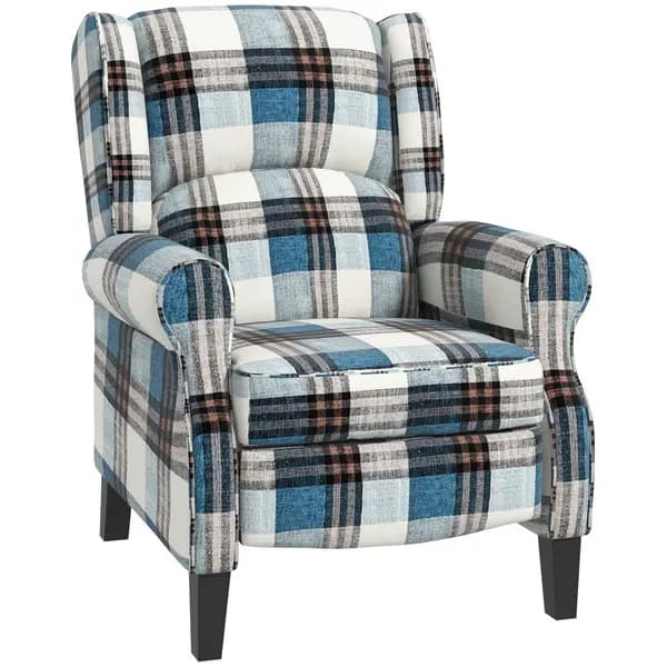 Image of Recliner Armchair Push Back Recliner Chair with Footrest and Wood Legs