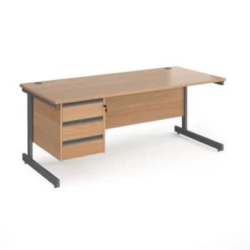 Image of Office Desk Rectangular Desk 1800mm With Pedestal Beech Top With Graphite Frame 800mm Depth Contract 25 CC18S3-G-B