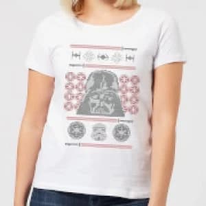 Image of Star Wars Darth Vader Face Knit Womens Christmas T-Shirt - White - M