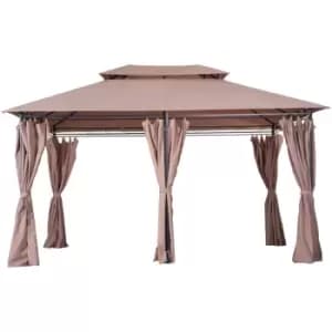 Image of Outsunny 3 x 4m Outdoor 2-Tier Steel Frame Gazebo with Curtains Outdoor Backyard