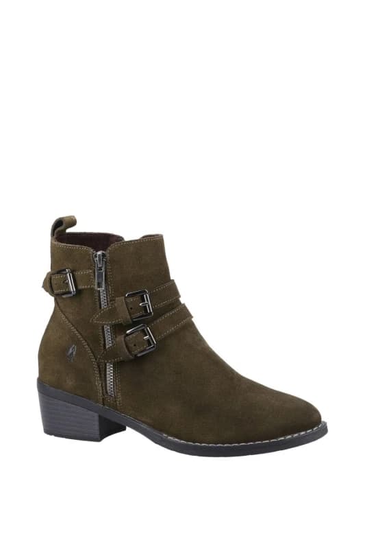 Image of Hush Puppies Womens Jenna Suede Zip Up Ankle Boots UK Size 4 (EU 37) KHAKI HUS474-KHAKI-4