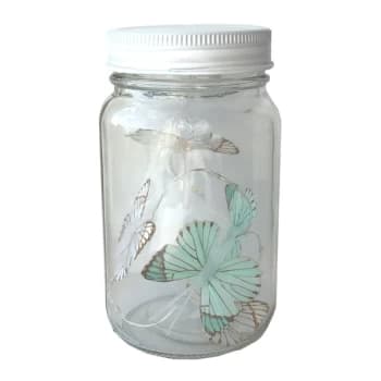 Image of Butterfly LED Light Chain In Glass Jam Jar - Blue