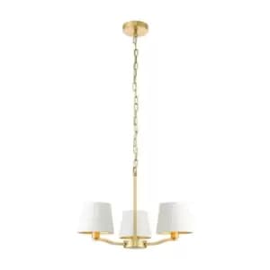 Image of Ceiling Pendant Light Satin Brass & Vintage White Fabric 3 x 40W E14 e10195