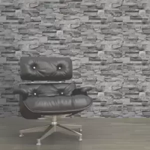 Image of Muriva Bluff Brick Effect Wallpaper, Slate Charcoal