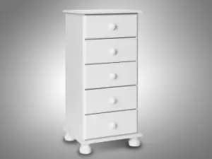 Image of Furniture To Go Copenhagen White 5 Drawer Tall Narrow Chest of Drawers Flat Packed