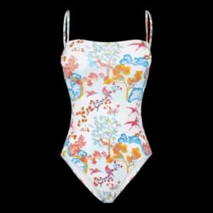 Image of Women Bustier One Piece Swimsuit Peaceful Trees - Facette - White - Size XL - Vilebrequin